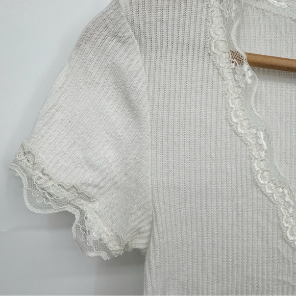 UO Darcy White Cropped Cardigan Women’s S Ribbed Lace Crochet Trim Coquette - Picture 7 of 11